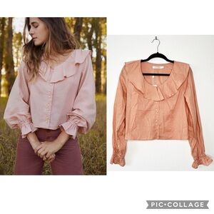 NEW Christy Dawn Fleur Washed Rose Blouse Pink Ruffle Button Down Top Size XS